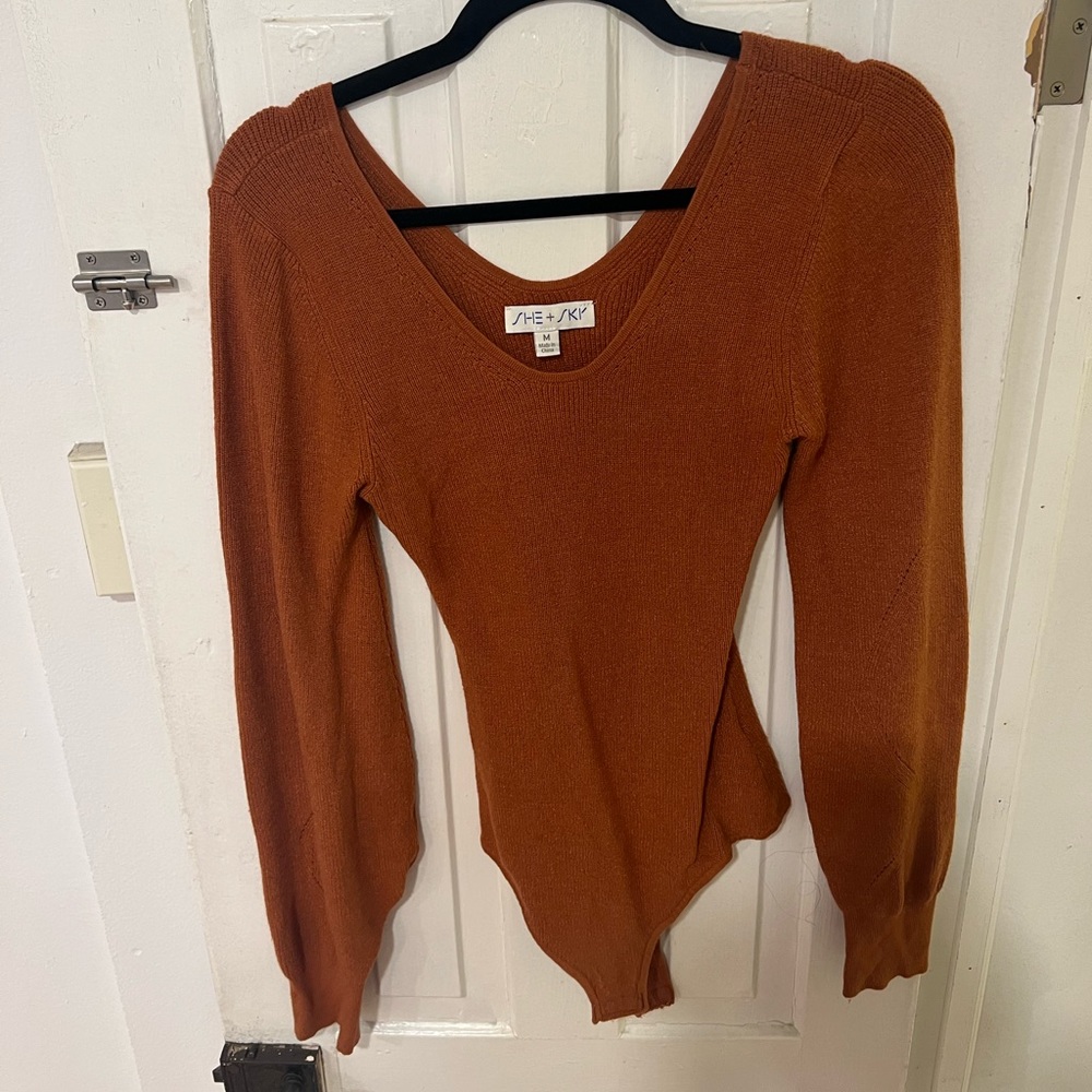 Burnt orange long sleeve sweater bodysuit